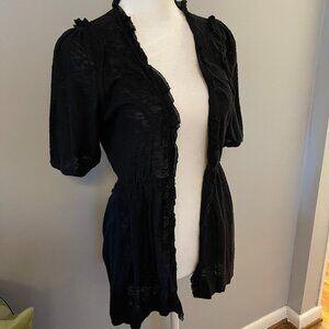 Anthropologie Moth Black Short-Sleeve Cardigan Sweater Size Small